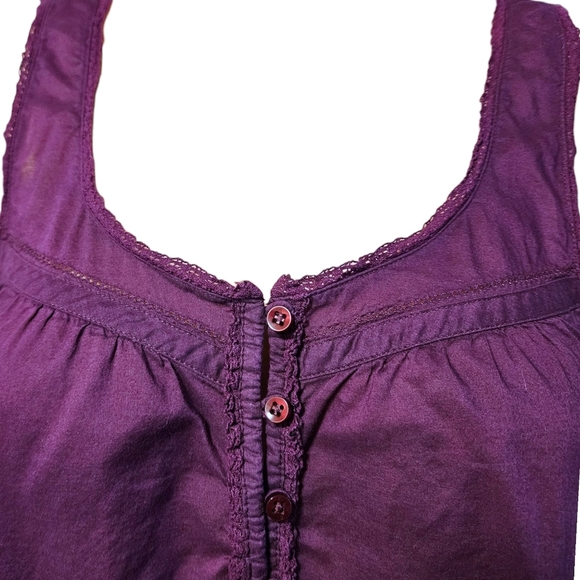 AEO Purple Ruffle Hem Tank Top Sz 4 Crochet Trim Boho Cottagecore 100% Cotton - Picture 7 of 12